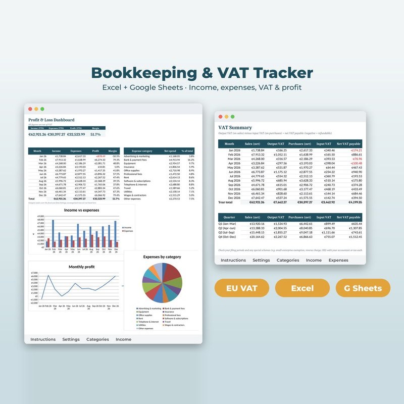 EU VAT Bookkeeping Spreadsheet product preview