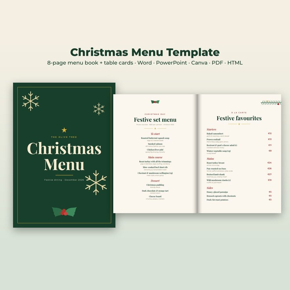 Editable Christmas Menu Template product preview