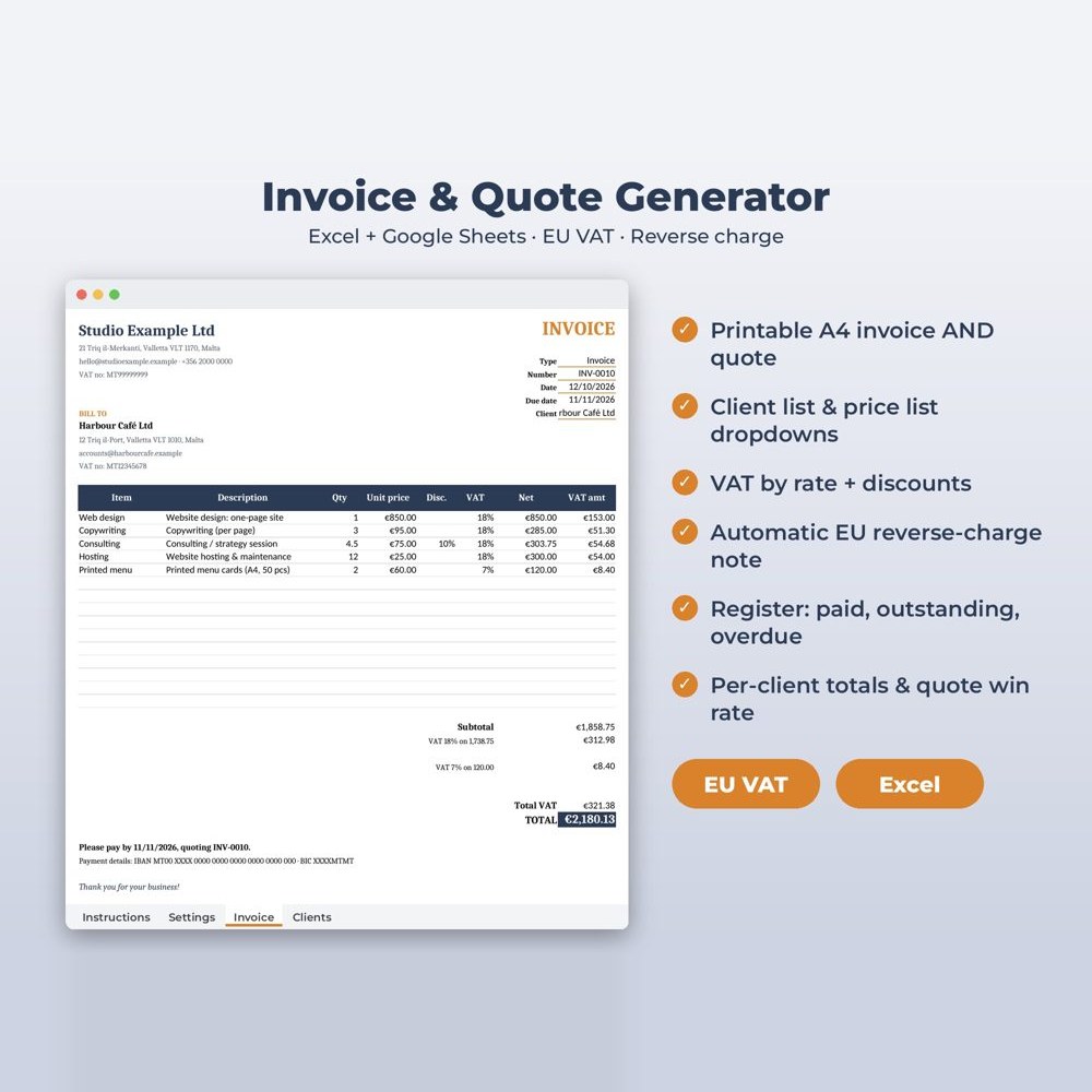 Freelancer Invoice and Quote Generator product preview