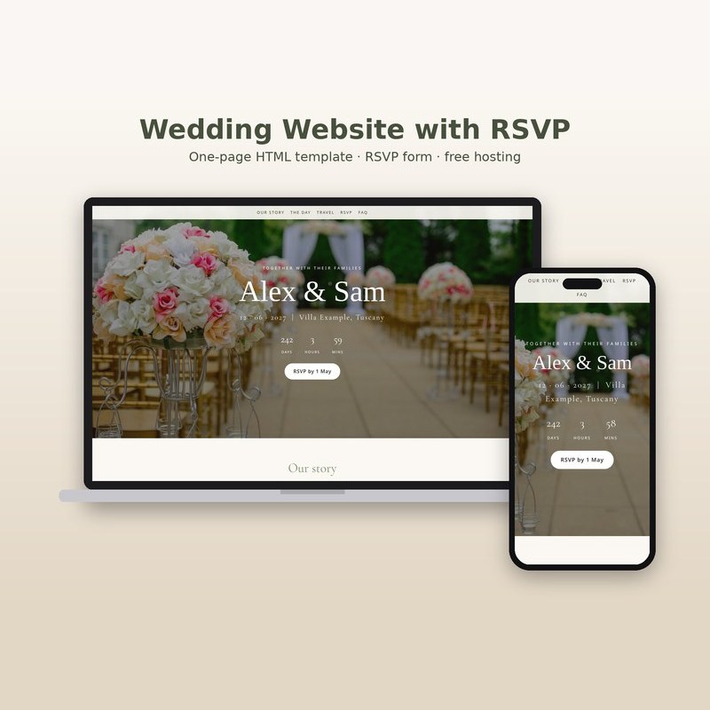 HTML Wedding Website with RSVP product preview